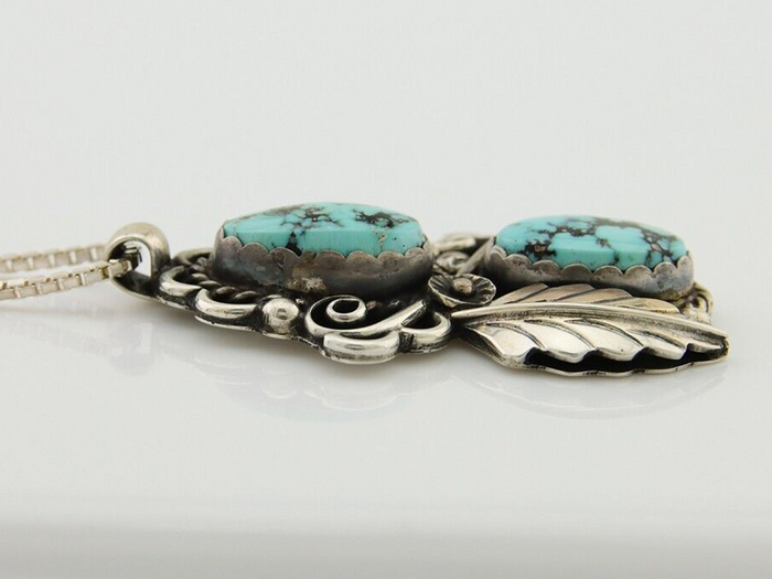 Navajo Necklace 925 Silver Natural Turquoise Artist Signed Fred Guerro C.80's