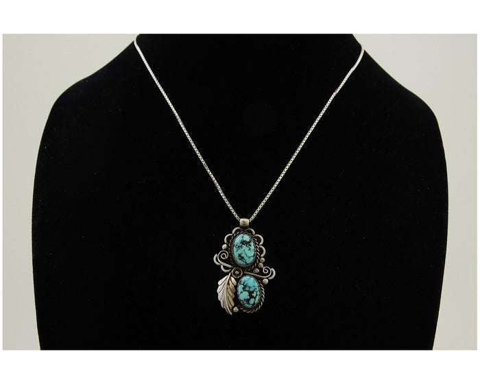 Navajo Necklace 925 Silver Natural Turquoise Artist Signed Fred Guerro C.80's