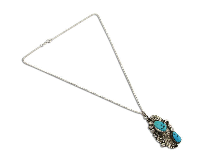 Navajo Necklace 925 Silver Natural Turquoise Artist Signed Harry Yazzie C.80's