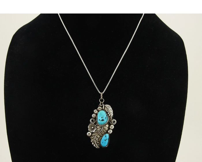 Navajo Necklace 925 Silver Natural Turquoise Artist Signed Harry Yazzie C.80's