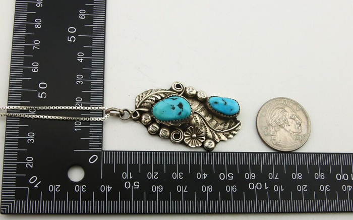 Navajo Necklace 925 Silver Natural Turquoise Artist Signed Harry Yazzie C.80's