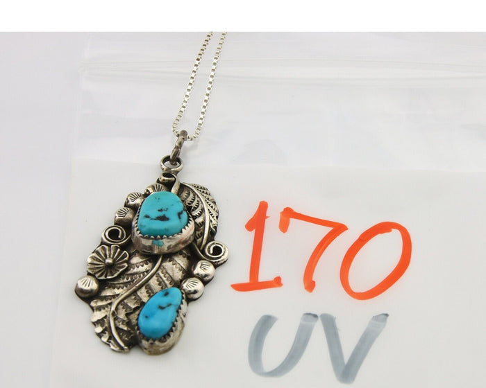 Navajo Necklace 925 Silver Natural Turquoise Artist Signed Harry Yazzie C.80's
