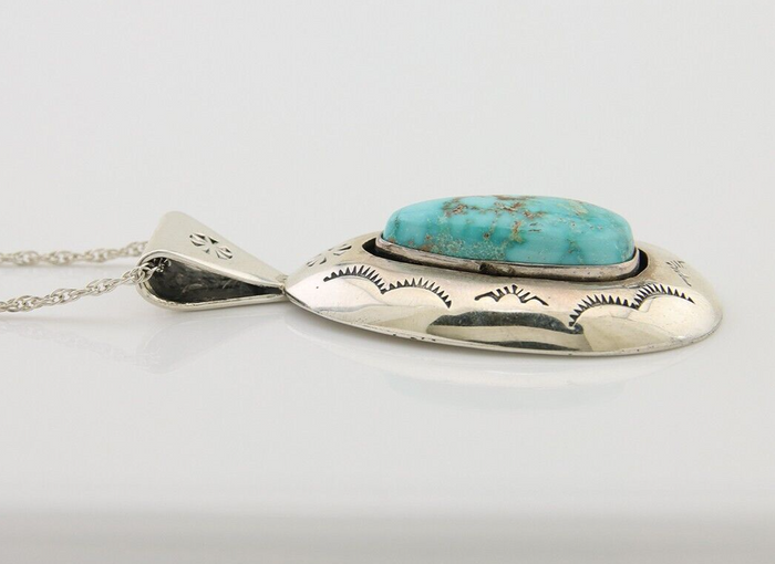 Navajo Necklace 925 Silver Natural Turquoise Artist Signed JLS? C.80's
