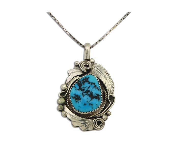 Navajo Necklace 925 Silver Natural Turquoise Artist Signed Justin Morris C.80's