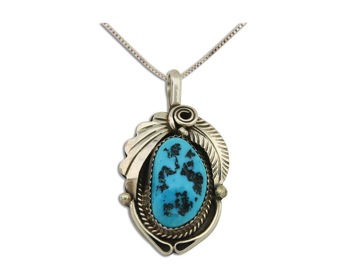 Navajo Necklace 925 Silver Natural Turquoise Artist Signed Justin Morris C.80's