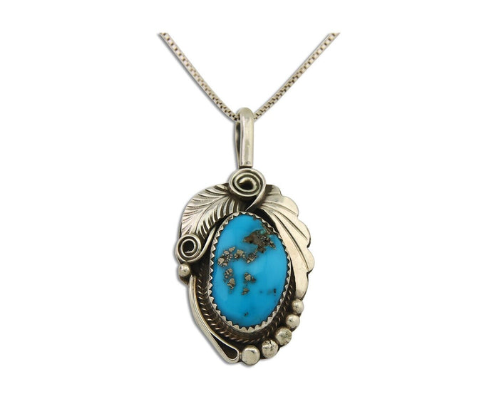 Navajo Necklace 925 Silver Natural Turquoise Artist Signed Justin Morris C.80's