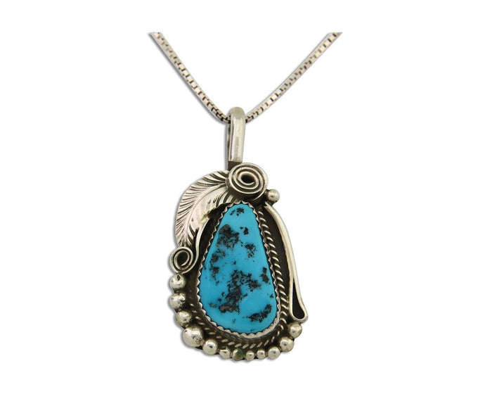 Navajo Necklace 925 Silver Natural Turquoise Artist Signed Justin Morris C.80's