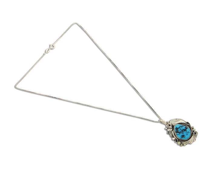 Navajo Necklace 925 Silver Natural Turquoise Artist Signed Justin Morris C.80's