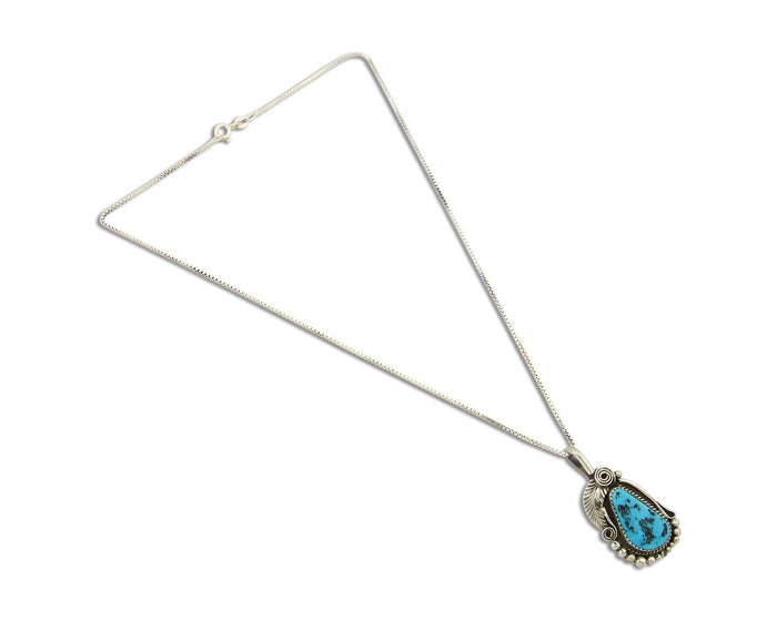 Navajo Necklace 925 Silver Natural Turquoise Artist Signed Justin Morris C.80's