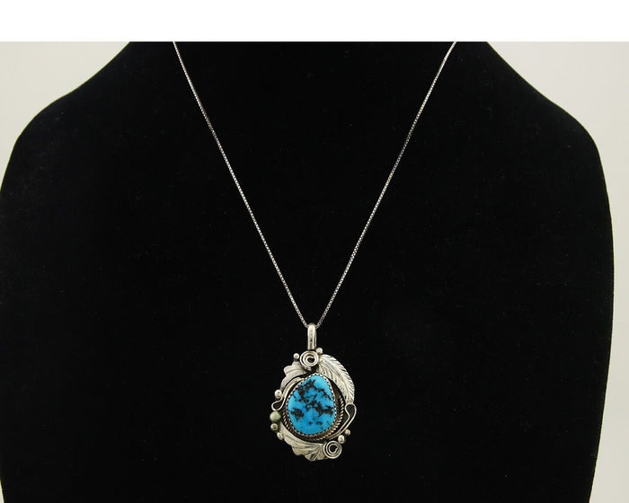 Navajo Necklace 925 Silver Natural Turquoise Artist Signed Justin Morris C.80's