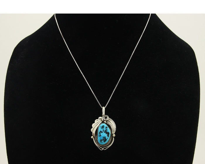 Navajo Necklace 925 Silver Natural Turquoise Artist Signed Justin Morris C.80's