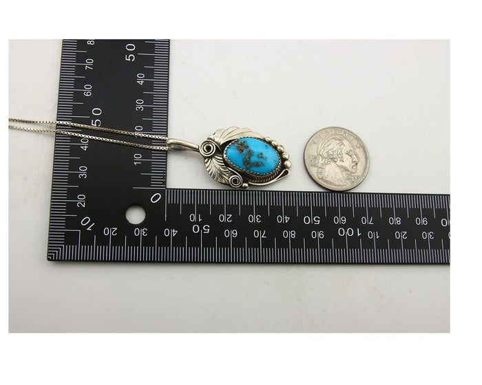 Navajo Necklace 925 Silver Natural Turquoise Artist Signed Justin Morris C.80's