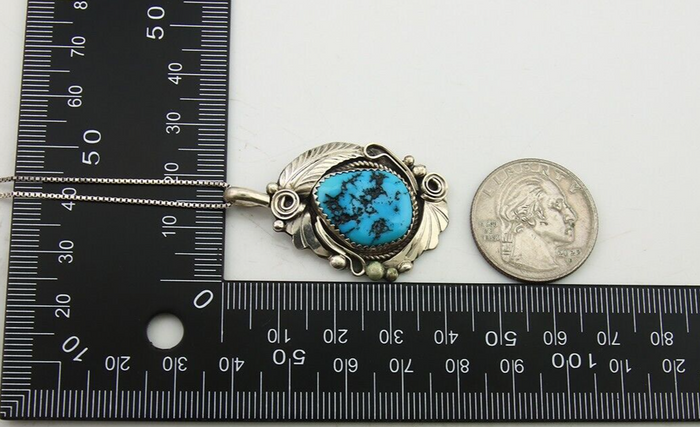 Navajo Necklace 925 Silver Natural Turquoise Artist Signed Justin Morris C.80's