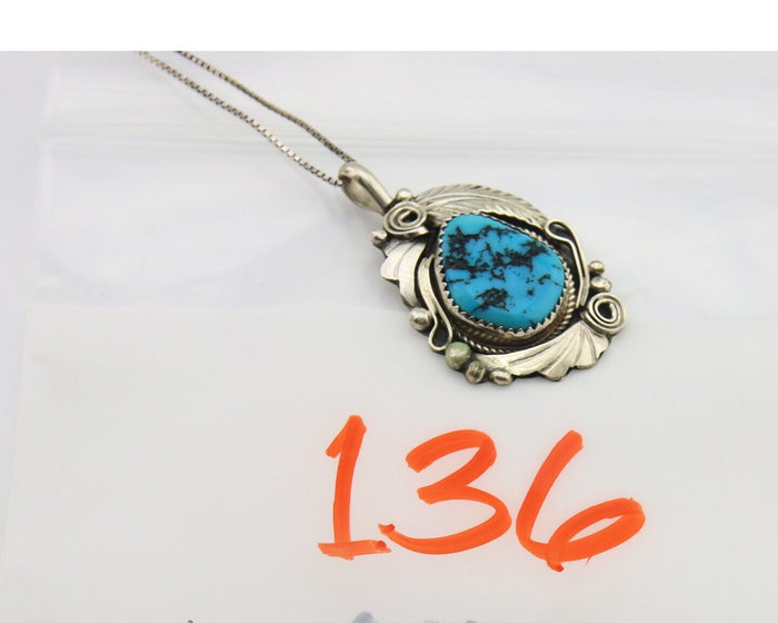 Navajo Necklace 925 Silver Natural Turquoise Artist Signed Justin Morris C.80's