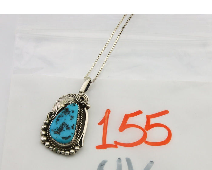 Navajo Necklace 925 Silver Natural Turquoise Artist Signed Justin Morris C.80's