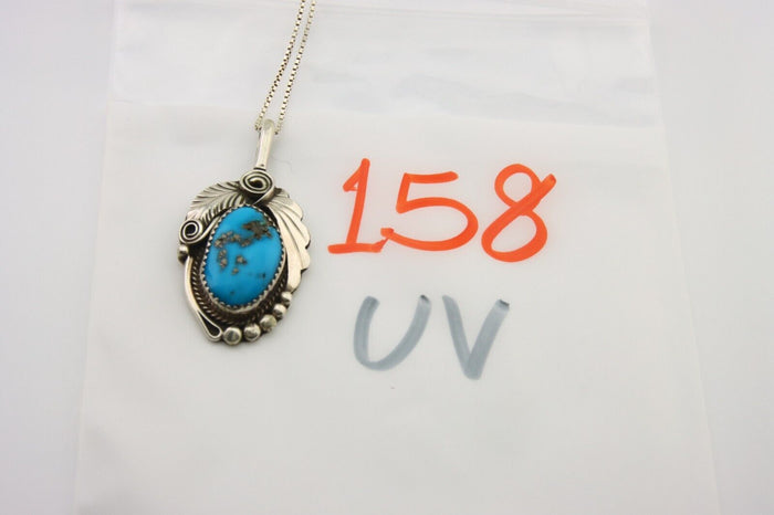 Navajo Necklace 925 Silver Natural Turquoise Artist Signed Justin Morris C.80's