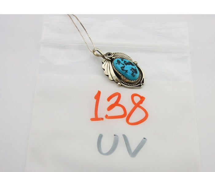 Navajo Necklace 925 Silver Natural Turquoise Artist Signed Justin Morris C.80's
