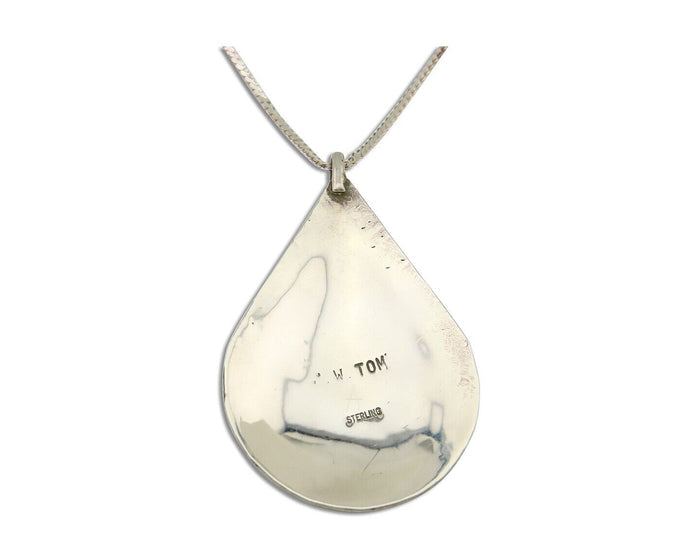 Navajo Necklace 925 Silver Natural Turquoise Artist Signed JW Tom C.80's