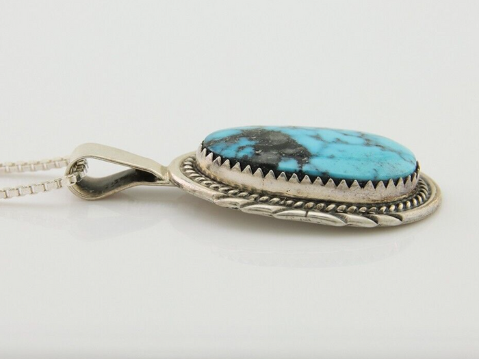 Navajo Necklace 925 Silver Natural Turquoise Artist Signed Loretta Begay C.80's