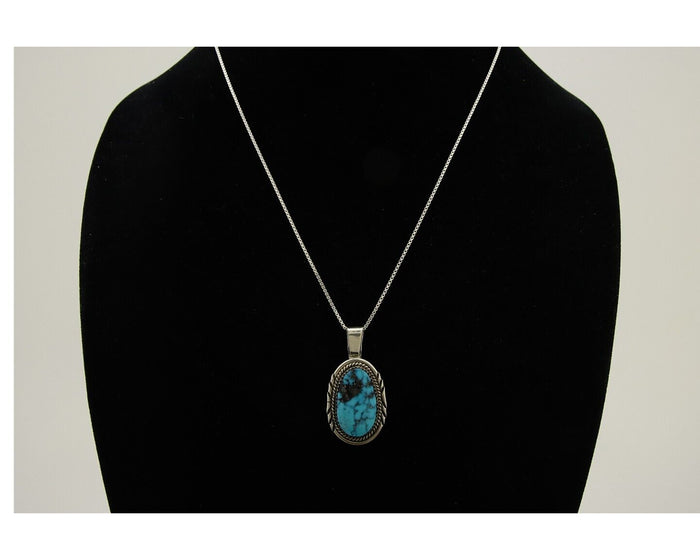 Navajo Necklace 925 Silver Natural Turquoise Artist Signed Loretta Begay C.80's