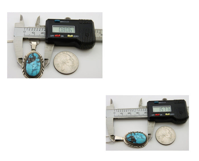 Navajo Necklace 925 Silver Natural Turquoise Artist Signed Loretta Begay C.80's