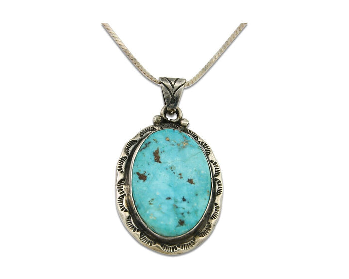 Navajo Necklace 925 Silver Natural Turquoise Artist Signed M Montoya C.80's