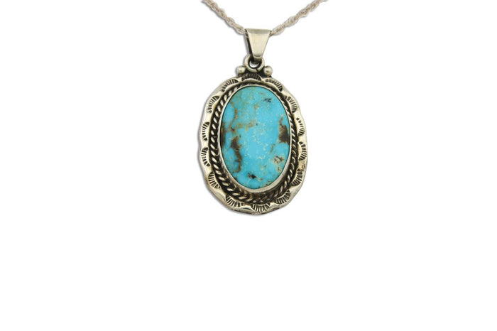 Navajo Necklace 925 Silver Natural Turquoise Artist Signed M Montoya C.80's