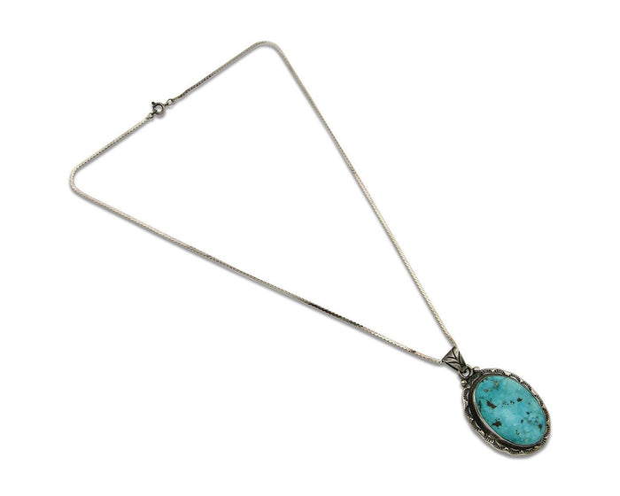 Navajo Necklace 925 Silver Natural Turquoise Artist Signed M Montoya C.80's