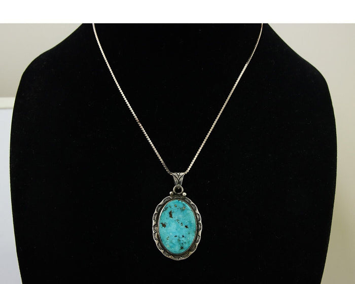 Navajo Necklace 925 Silver Natural Turquoise Artist Signed M Montoya C.80's