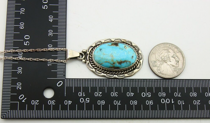 Navajo Necklace 925 Silver Natural Turquoise Artist Signed M Montoya C.80's
