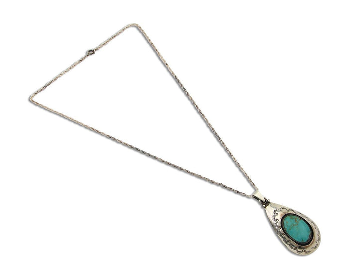 Navajo Necklace 925 Silver Natural Turquoise Artist Signed MC C.80's