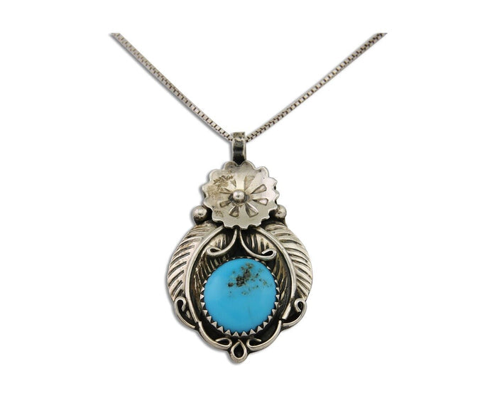 Navajo Necklace 925 Silver Natural Turquoise Artist Signed Mike Begay C.80's