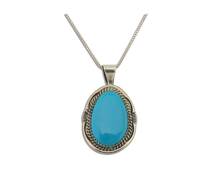 Navajo Necklace 925 Silver Natural Turquoise Artist Signed Mike Begay C.80's