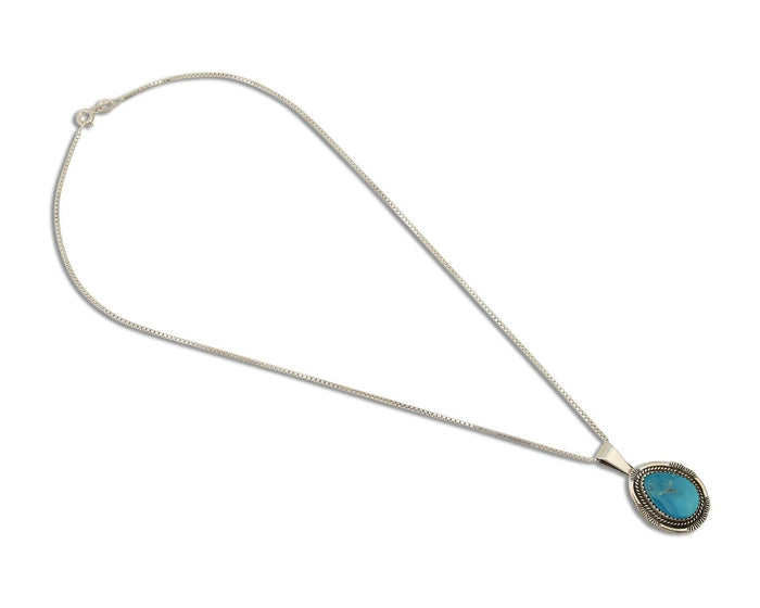 Navajo Necklace 925 Silver Natural Turquoise Artist Signed Mike Begay C.80's