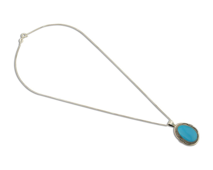 Navajo Necklace 925 Silver Natural Turquoise Artist Signed Mike Begay C.80's