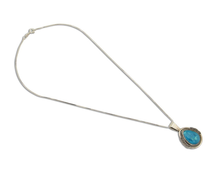 Navajo Necklace 925 Silver Natural Turquoise Artist Signed Mike Begay C.80's