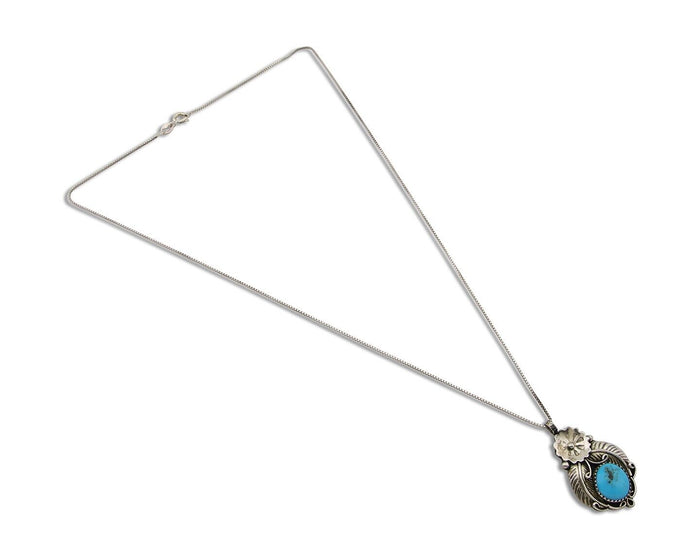 Navajo Necklace 925 Silver Natural Turquoise Artist Signed Mike Begay C.80's