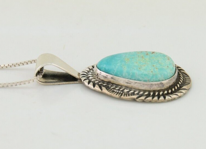 Navajo Necklace 925 Silver Natural Turquoise Artist Signed Mike Begay C.80's