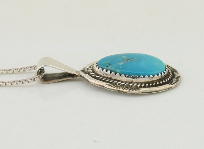 Navajo Necklace 925 Silver Natural Turquoise Artist Signed Mike Begay C.80's