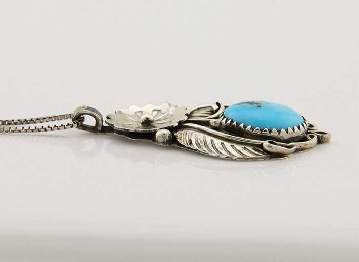 Navajo Necklace 925 Silver Natural Turquoise Artist Signed Mike Begay C.80's