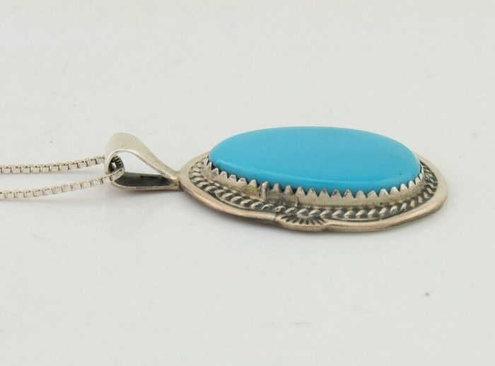 Navajo Necklace 925 Silver Natural Turquoise Artist Signed Mike Begay C.80's