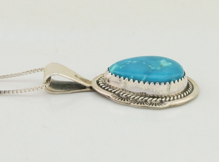 Navajo Necklace 925 Silver Natural Turquoise Artist Signed Mike Begay C.80's