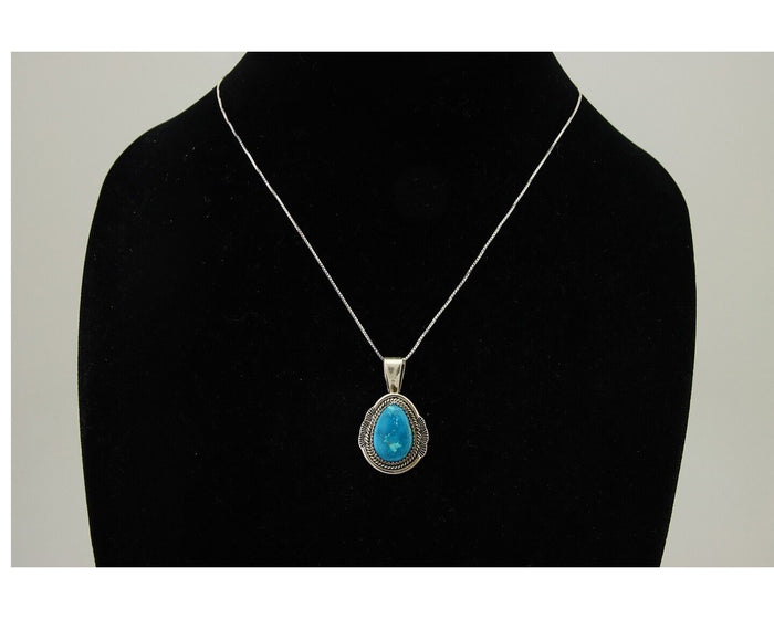 Navajo Necklace 925 Silver Natural Turquoise Artist Signed Mike Begay C.80's