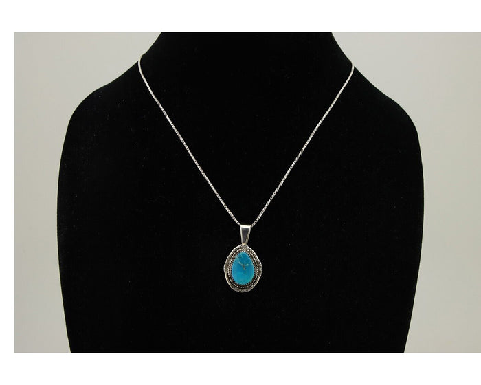 Navajo Necklace 925 Silver Natural Turquoise Artist Signed Mike Begay C.80's