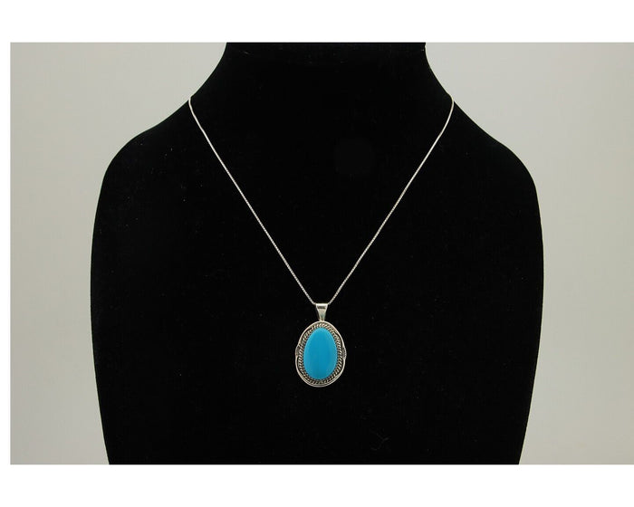 Navajo Necklace 925 Silver Natural Turquoise Artist Signed Mike Begay C.80's