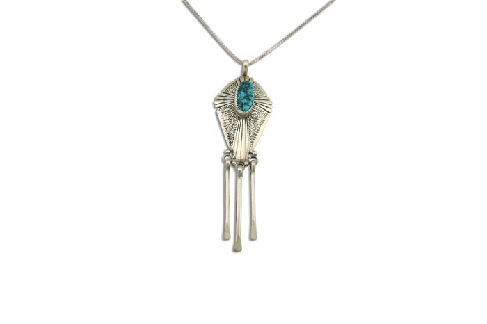 Navajo Necklace 925 Silver Natural Turquoise Artist Signed MT C.80's