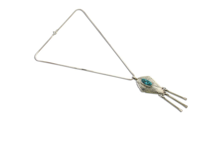 Navajo Necklace 925 Silver Natural Turquoise Artist Signed MT C.80's