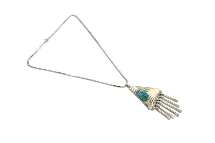Navajo Necklace 925 Silver Natural Turquoise Artist Signed MT C.80's