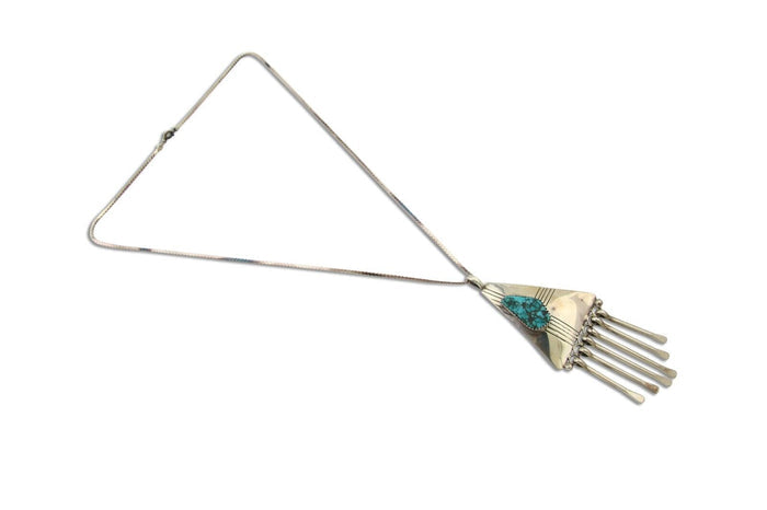 Navajo Necklace 925 Silver Natural Turquoise Artist Signed MT C.80's