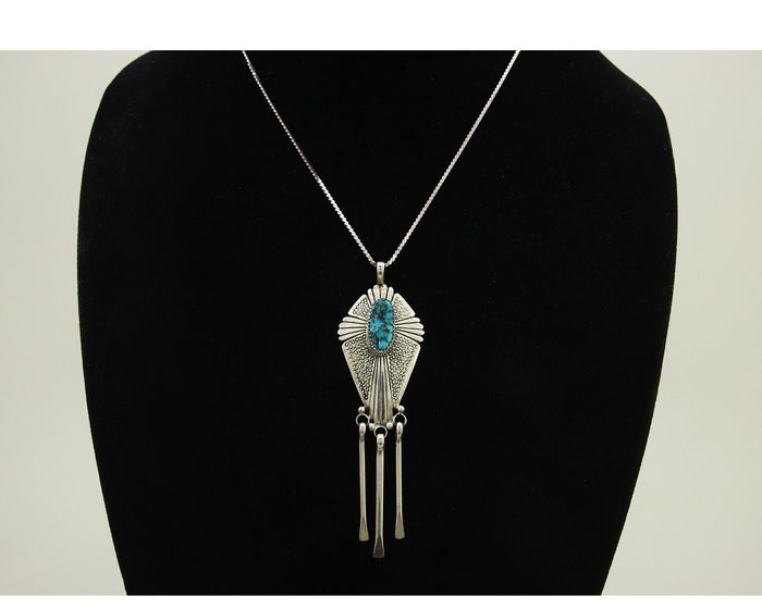 Navajo Necklace 925 Silver Natural Turquoise Artist Signed MT C.80's